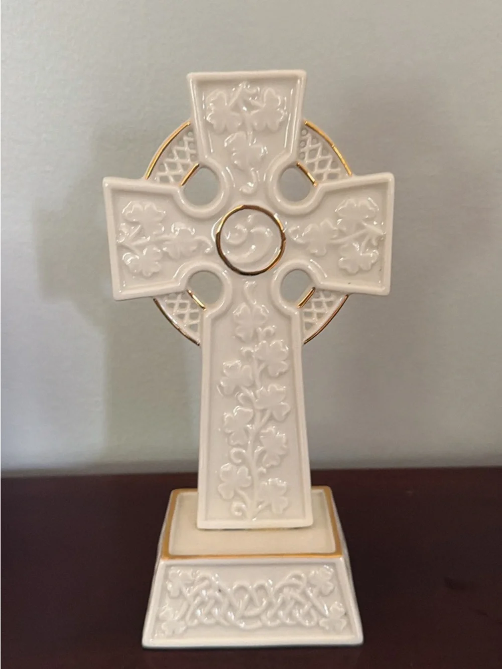 Lenox White Ceramic Celtic Cross with Gold Accents